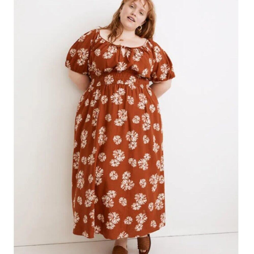 NWT Madewell Plus Linen Blend Sophia Midi Dress Size 3X